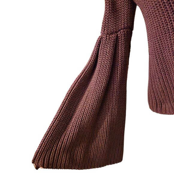 Free People XS Chunky Damsel Bell Sleeve Knit Sweater Cropped Wine Purple - Picture 3 of 9